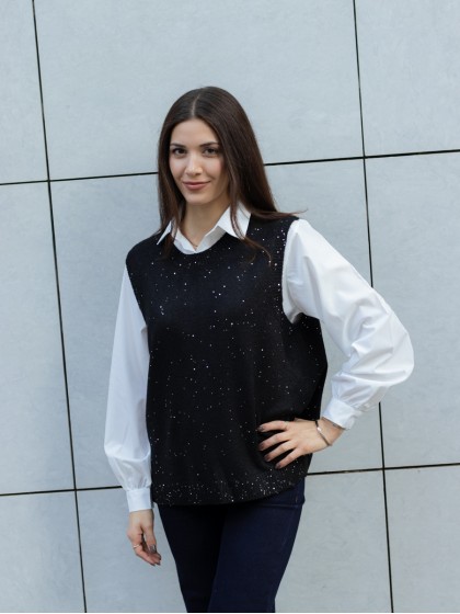 Πλεκτό γιλέκο με πουκάμισο