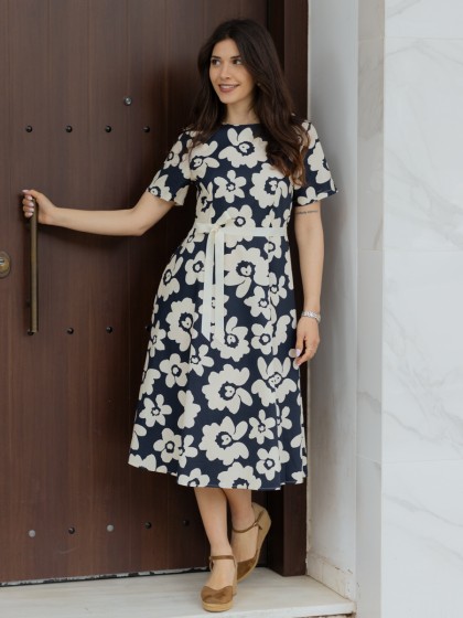 Φόρεμα μίντι με μεγάλα λουλούδια