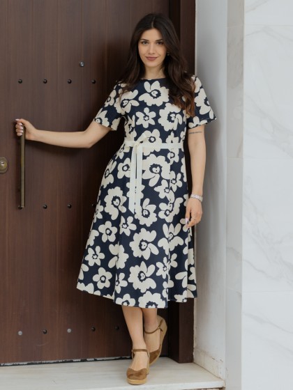 Φόρεμα μίντι με μεγάλα λουλούδια