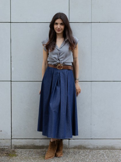 Φούστα τζιν μακρυά με ζώνη