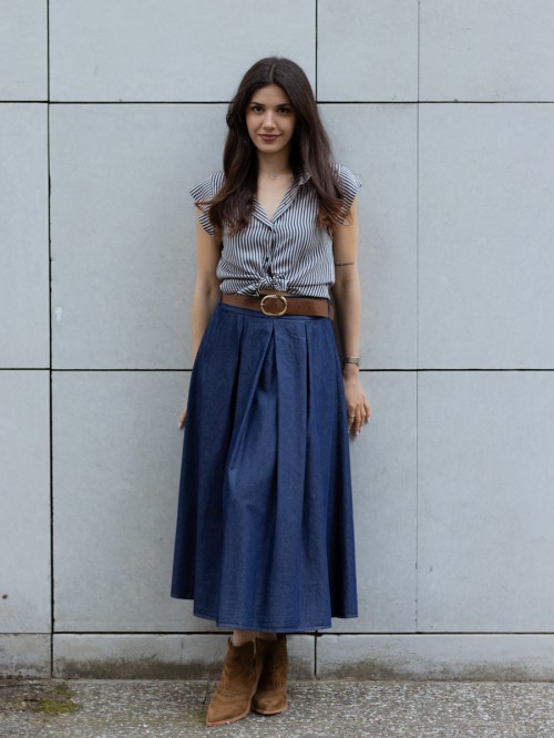 Φούστα τζιν μακρυά με ζώνη