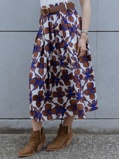 Φούστα εμπριμέ μακρυά με ζώνη